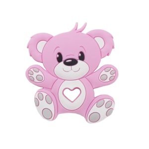 Силіконовий гризунець, прорізувач для зубів – Ведмедик плюшевий Рожевий пастельний