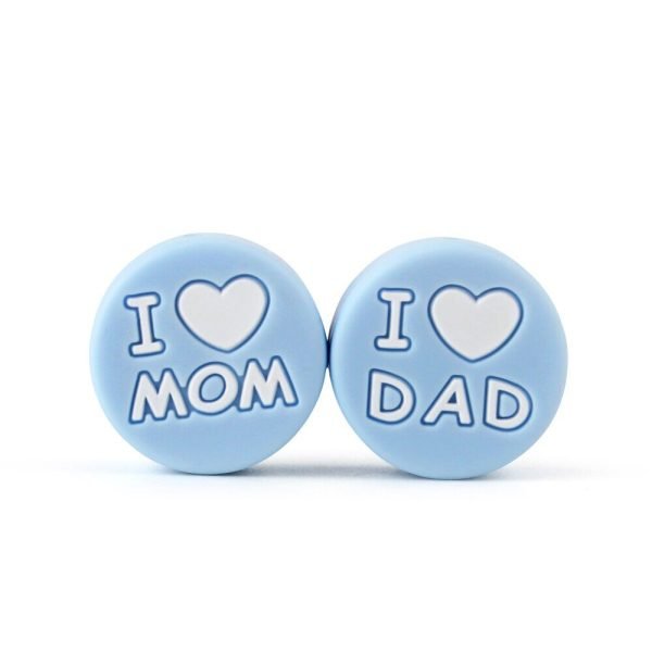 variantimage5Bbay-I-Love-Mom-Dad Силиконовая бусинка, бусина для прорезывателя зубов - I love mom / dad Бэби блю — изображение 1