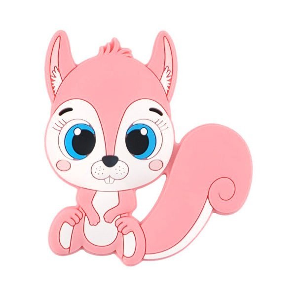 Силиконовый грызунок, прорезыватель для зубов - Белочка с хвостиком Розовая кварц — изображение 1