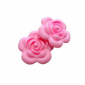 Силіконова бусинка, бусина для прорізувача зубів – Роза вел. Рожева