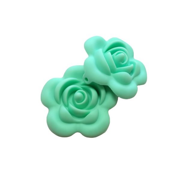 Силиконовая бусинка, бусина для прорезывателя зубов - Роза больш. Мятная — изображение 1