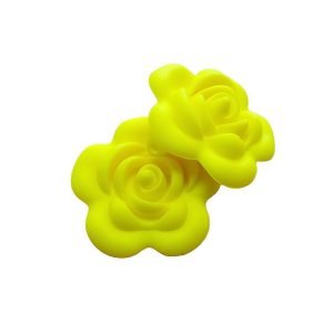 Силіконова бусинка, бусина для прорізувача зубів – Роза вел. Жовта