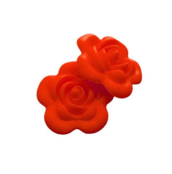 Силиконовая бусинка, бусина для прорезывателя зубов - Роза больш. Красная — изображение 1