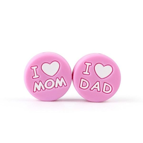 Силіконова бусинка, бусина для прорізувача зубів - I love mom / dad Рожевий пастельний - Зображення 1