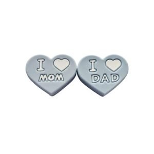 Силіконова бусинка, бусина для прорізувача зубів – I love mom / dad ♥ Бебі блю