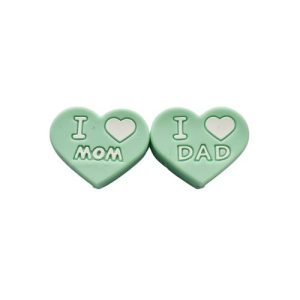Силіконова бусинка, бусина для прорізувача зубів – I love mom / dad ♥ М’ятний